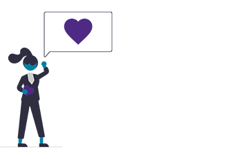 Illustration of woman with dialogue box with heart in it
